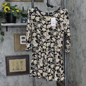 NWT Lila Clothing Co. Woven Babydoll Long Sleeve Romper R10744 S Black Multi